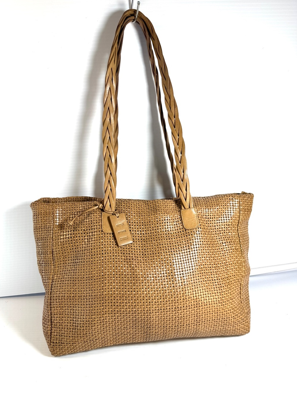 GEM Woven Tote Bag with Braided Straps - Tan
